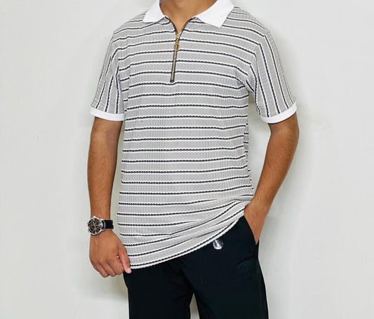 Waffle Knitted zipper Polo