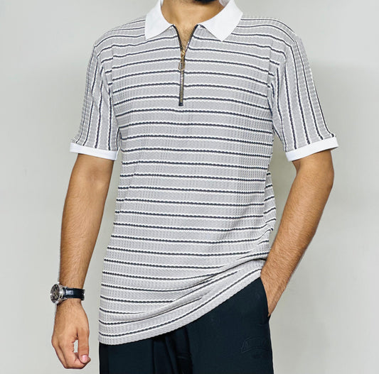 Waffle Knitted zipper Polo