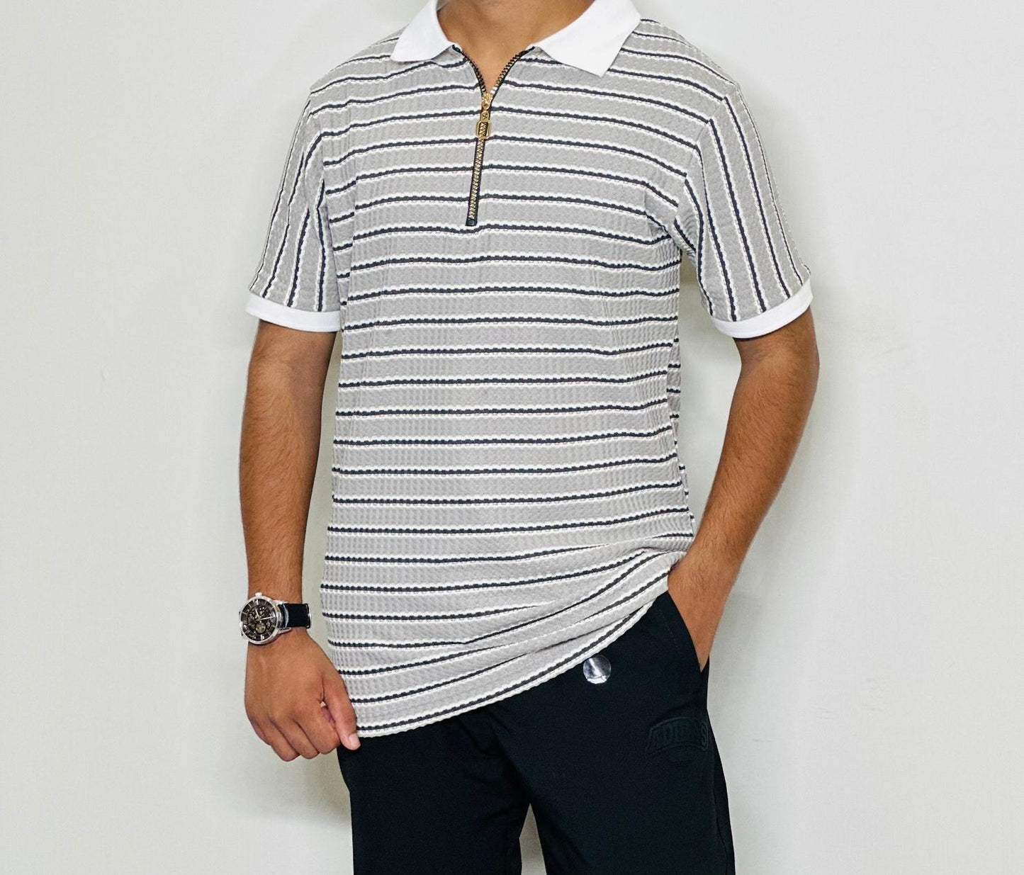 Waffle Knitted zipper Polo